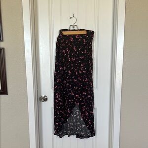 Express Black and Pink Wrap Midi Skirt